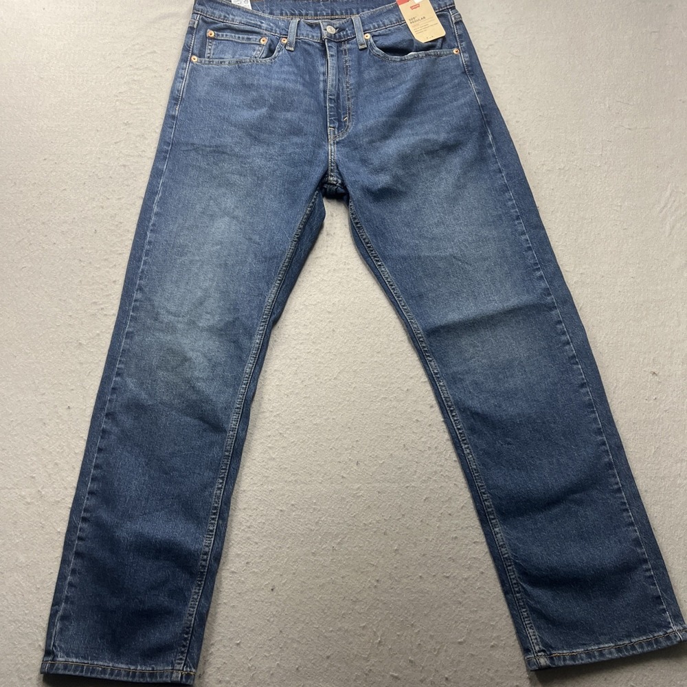 Levis 505 Regular Fit Straight Leg Mens Jeans 34x30 Medium Wash Blue Stretch NEW